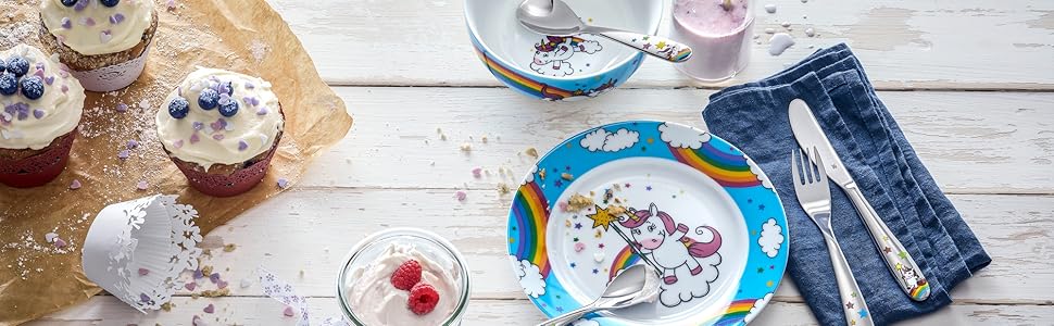 Дитячий набір столових приборів WMF Einhorn (4 шт.), нержавіюча сталь, для дітей 3-9 років, Cromargan, придатний для миття в посудомийній машині