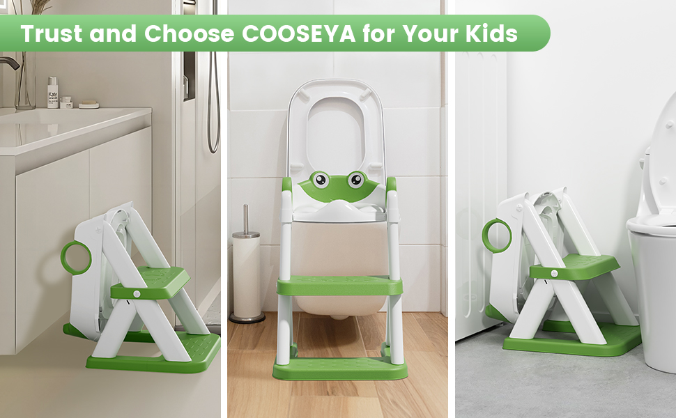 Унітаз-сходинки для дітей COOSEYA Frosch з тренувальним сидінням, зелений