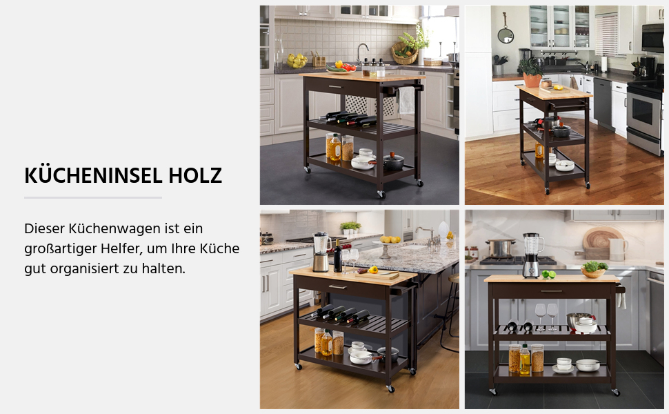 Сервізний візок Yaheetech з шухлядою, кухонний візок з 2 полицями, на коліщатках, 51 x 101,5 x 92 см, білий (Espresso)