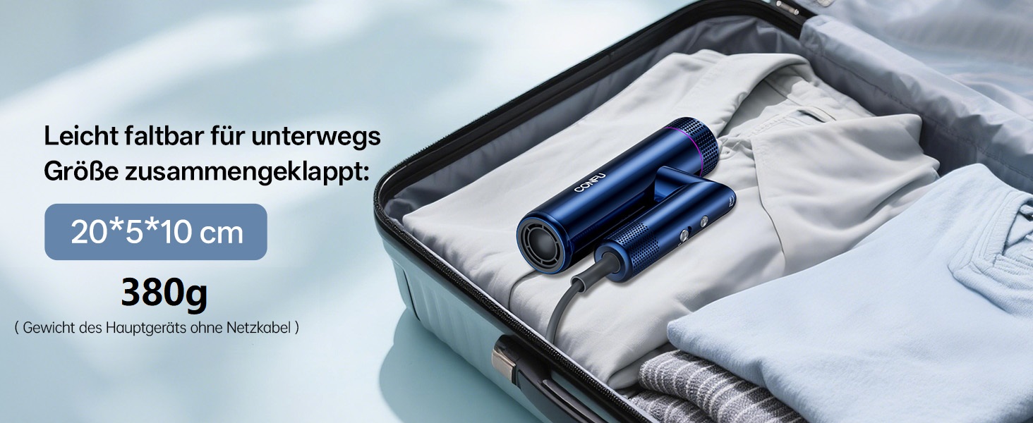 Професійний іонізаційний фен для волосся CONFU 1700W, складаний фен з магнітним диффузором та стилізуючою насадкою, низький рівень шуму, синій