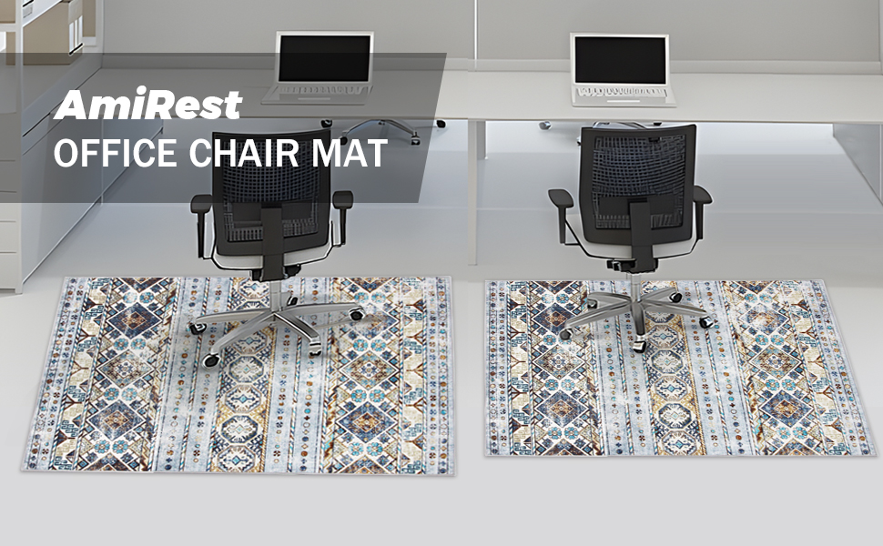 Килимок під офісний стілець 90x120 см, захист для підлоги, антиковзаюча підкладка, для ламінату та плитки (90 x 120 см, блакитно-коричнева геометрія)