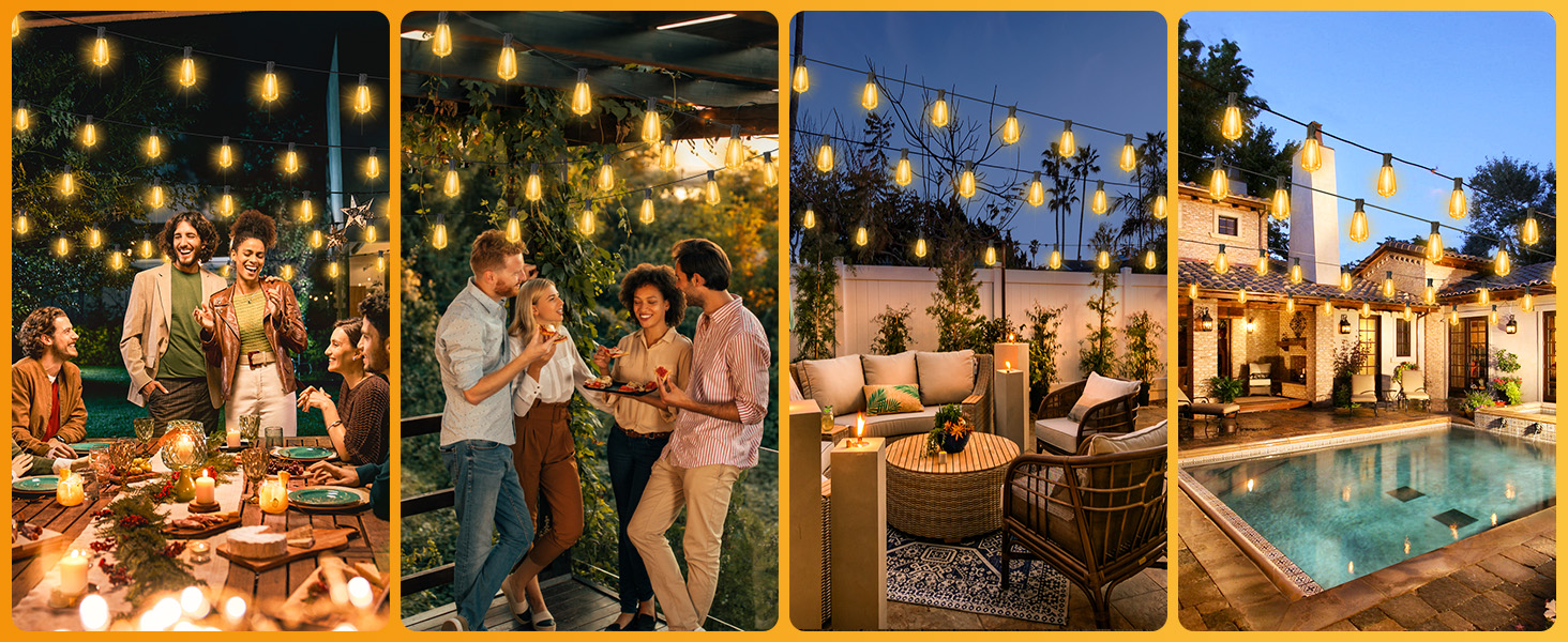 LED гірлянда для декорування приміщень та саду, 15 метрів, диммування, таймер, тепле світло, G40, вологостійка