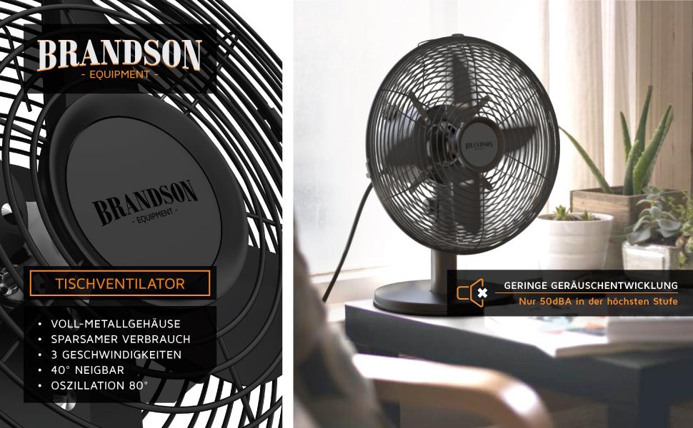 Вентилятор настільний Brandson мідний, 3 швидкості, з коливанням 80°, металевий корпус, чорний матовий