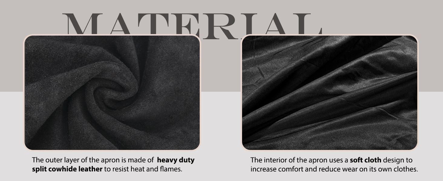 Шкіряний фартух для зварювальника LeaSeek з 6 кишенями, термостійкий та вогнестійкий, великий розмір 42' x 36', з рукавичками (чорний)