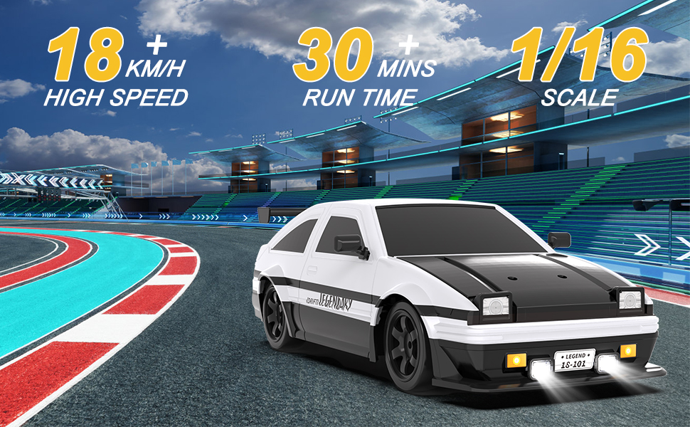 RC Drift Car Mostop 1:16 2.4Ghz – Радіокерована модель для дрифту зі світлодіодами, розпилювачем, 2 акумуляторами та додатковими шинами, швидкість 18 км/год, 4WD для дітей та хобі