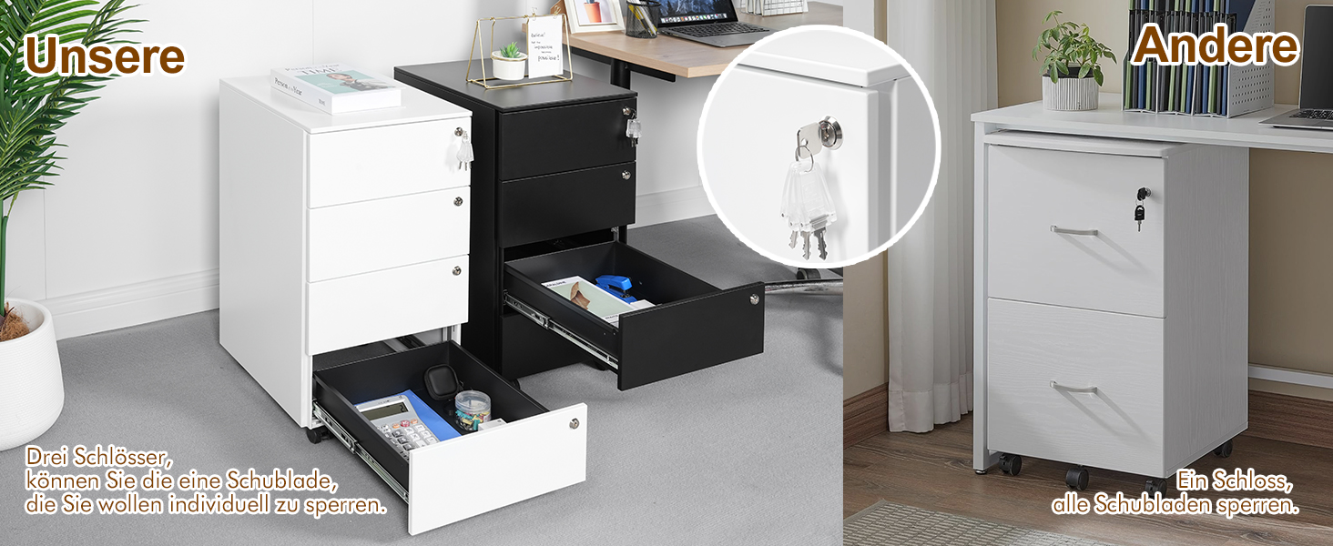 Роликовий контейнер HOMSTEEL з 3 замками, 4 шухлядами, для офісу та дому, білий (44 x 37 x 69.5 см)