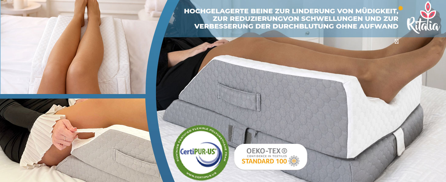 Ортопедична подушка для ніг Ritalia Venenkissen: підтримка ніг, лікування варикозу, 3 рівня висоти, сіра