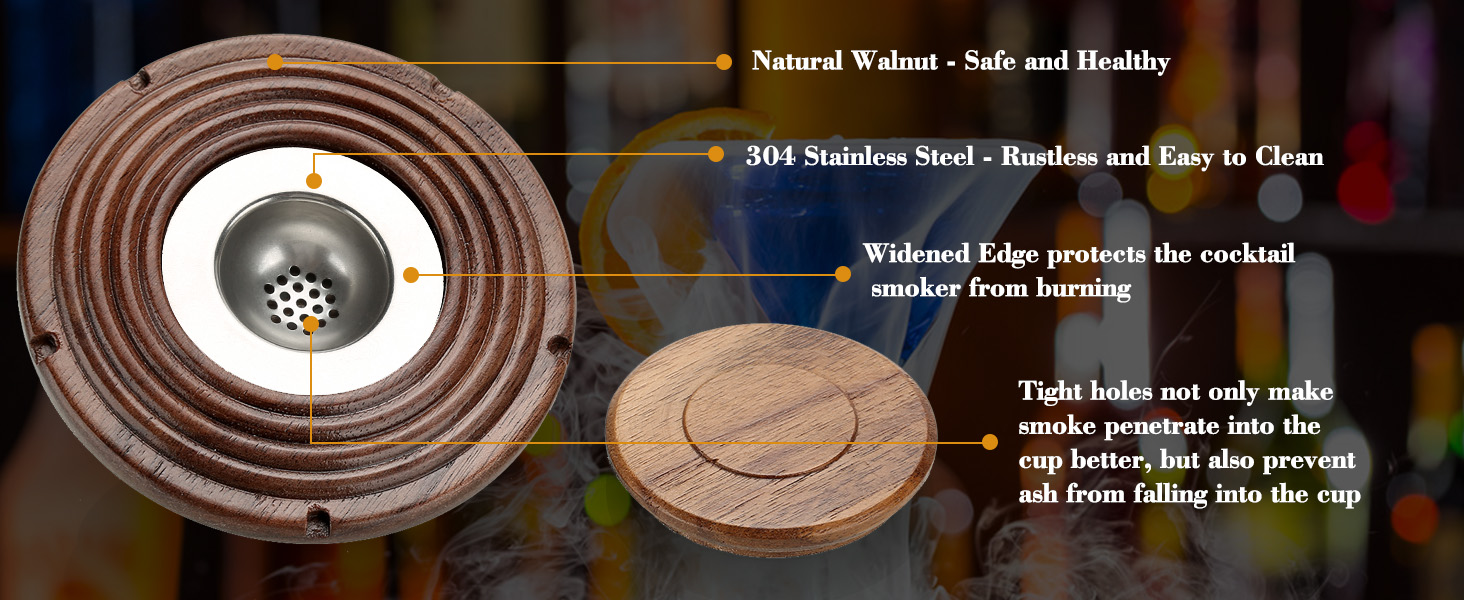 Коктейльний набір для копчення з 4 дерев'яними чіпсами: подарунок для чоловіків, для віскі, кави, бурбону та м'яса (Горіх)