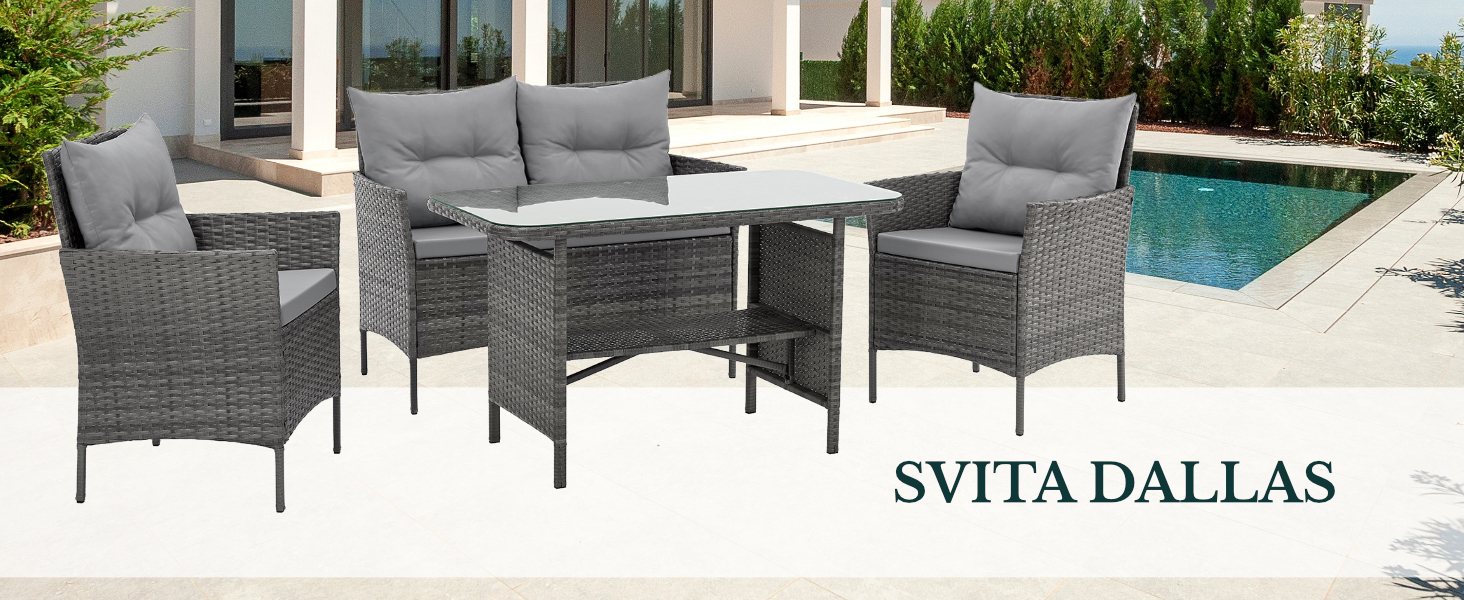 Садовий набір SVITA Dallas з поліротангу 4 предмети: 2 крісла, диван на 2 місця, стіл - Сірий