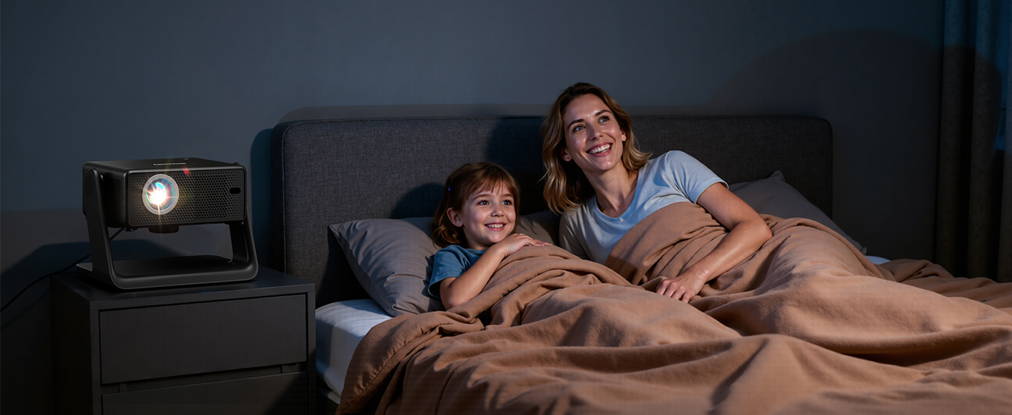 Проектор Beamer 4K з Wi-Fi 6 та Bluetooth, 28000 Люмен, електричний фокус, підтримка Netflix, 10000+ Apps, для дому та на вулицю