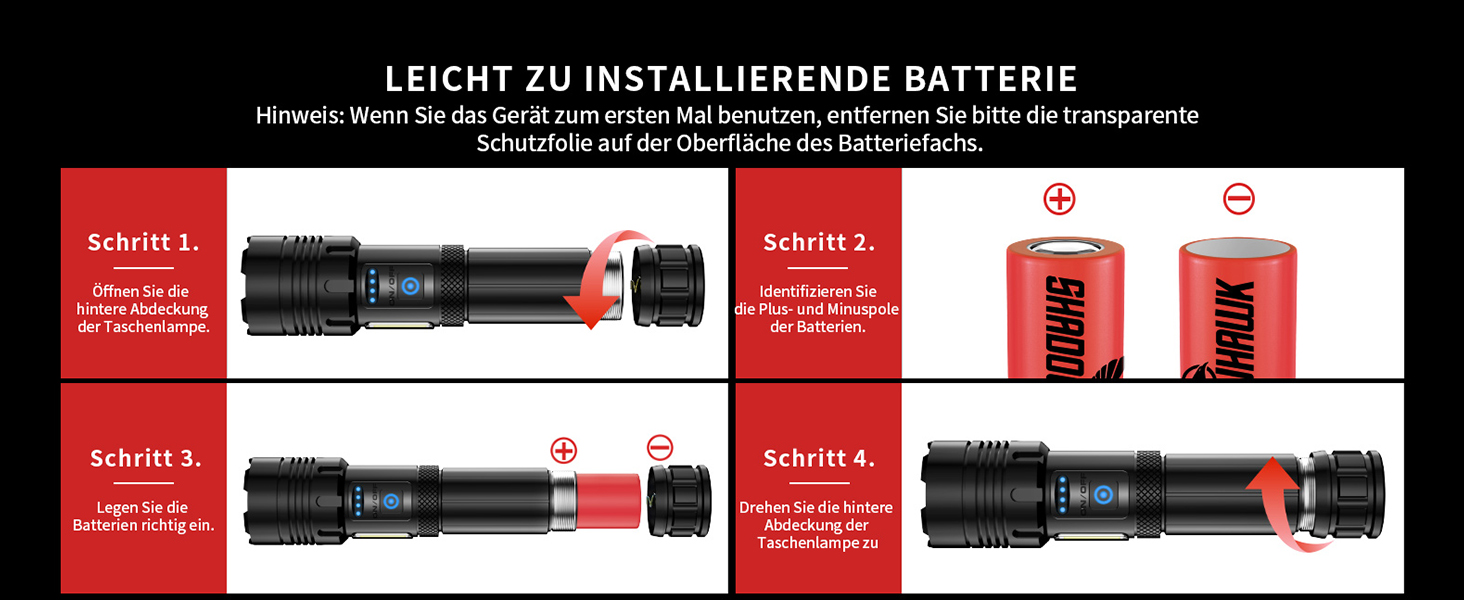 Потужний тактичний ліхтар Shadowhawk LED 500,000 Люмен, акумуляторний (USB), XHP70.2, водонепроникний IP67, 5 режимів світла з чохлом, чорний