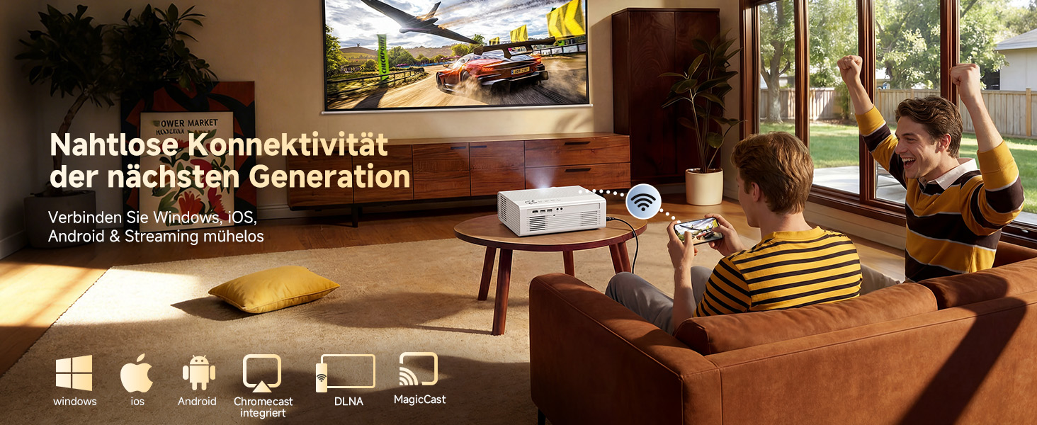4K Smart проєктор KOGATA з Wi-Fi та Bluetooth, HDR10+, Автофокус, 6D Keystone. Підтримка Netflix, Dolby Audio. Для дому та вулиці, білий.