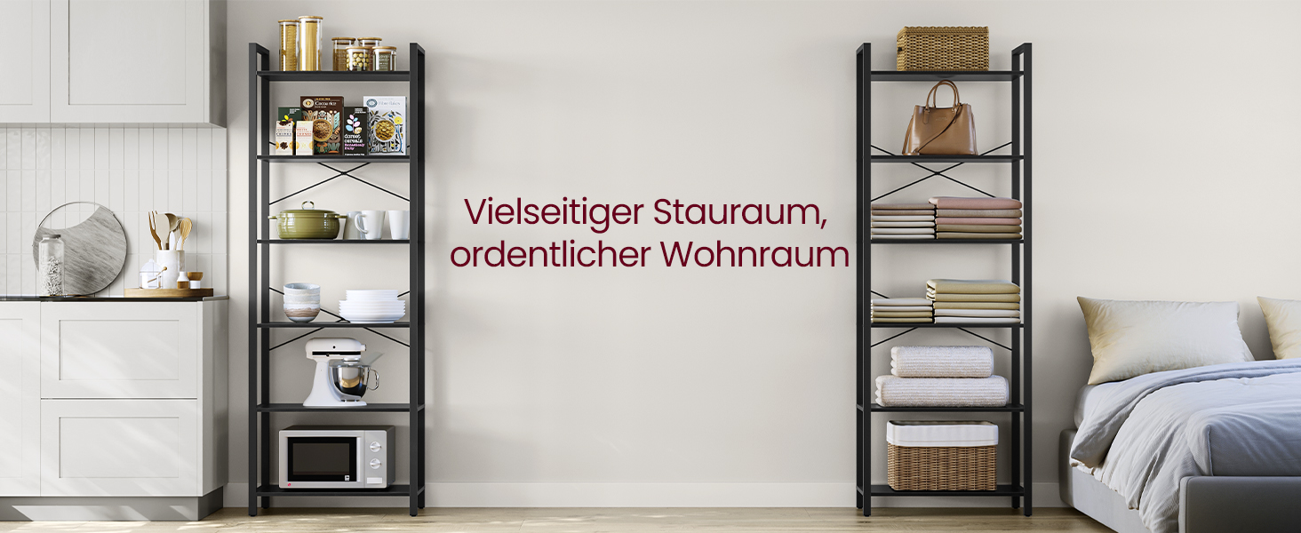 Стелаж VASAGLE з 6 полицями, сталевий каркас, для вітальні, спальні, кабінету, 30 x 80 x 186 см, індустріальний дизайн, вінтажний колір, LLS082B01