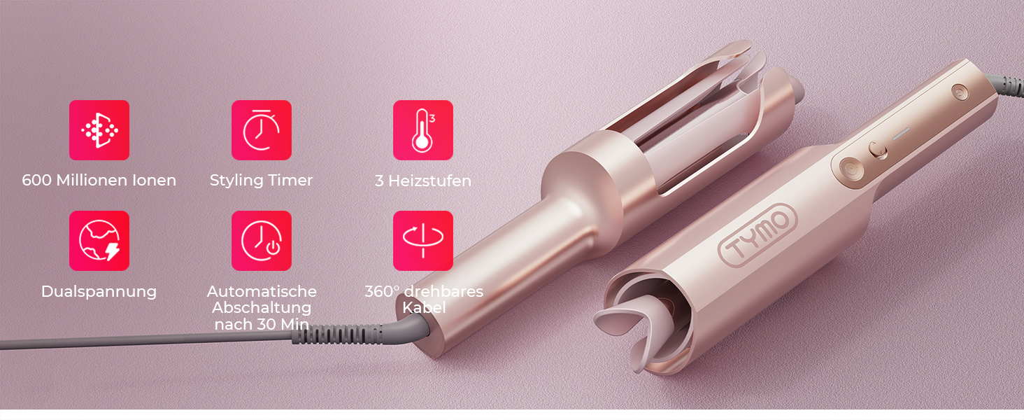Автоматичний локкен - TYMO Curlpro Plus: великі локони, пляжні хвилі, 25 мм, золото-рожевий