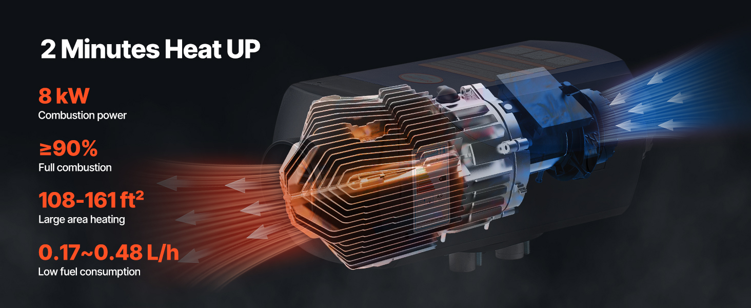 Дизельний опалювач повітря VEVOR 12/24V 2kW з LCD-дисплеєм та пультом керування для авто, фургонів, автобусів