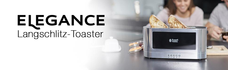 Тостер Russell Hobbs Elegance Glas/Нержавіюча сталь - 2 слоти, розморожування, підігрів, 6 режимів