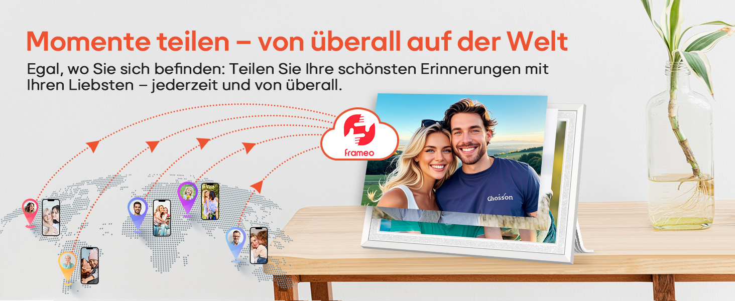 Frameo: Цифровий фоторамка 10.1 дюйма, HD 1280*800 IPS, сенсорний екран, 32GB, автоповорот, Frameo App