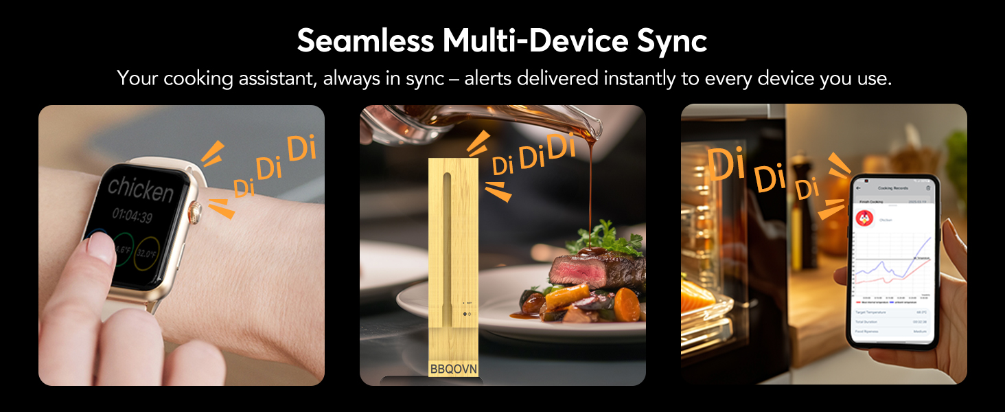 Бездротовий термометр для м'яса з Bluetooth та нескінченною дальністю, 7 сертифікованих NIST сенсорів, для гриля, мангала, печі, фритюрниці (чорний)