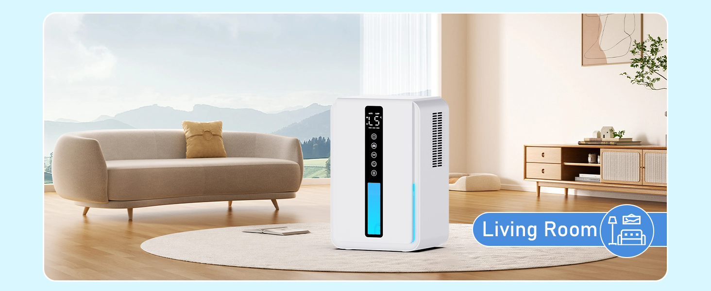 Електричний осушувач повітря 2500 мл, 3 швидкості, 2 режими, таймер 48 год, авто-стоп, захист від замерзання, для спальні та ванної кімнати