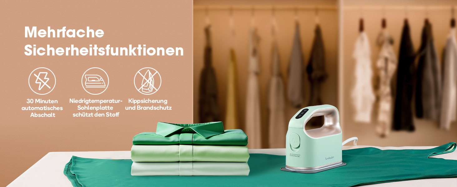 Праска з парою Newbealer 1200W: компактна, для подорожей, 3 режими, швидкий нагрів 45с, зелена