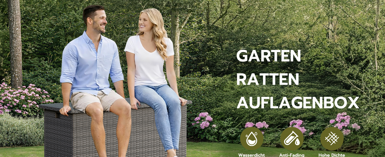 Водонепроникний садовий ящик Amopatio Gartenbox 480л з поліротангу, металевий ящик для подушок на колесах з газліфтом для саду та балкону, сірий