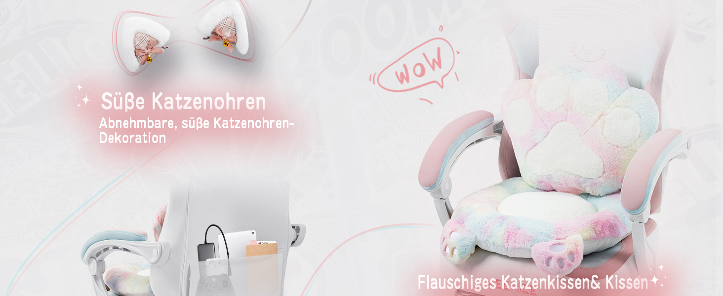 Ігровий крісло Dowinx з підніжкою, ергономічний геймерський крісло для ПК, комфортний крісло для геймерів, рожево-білий