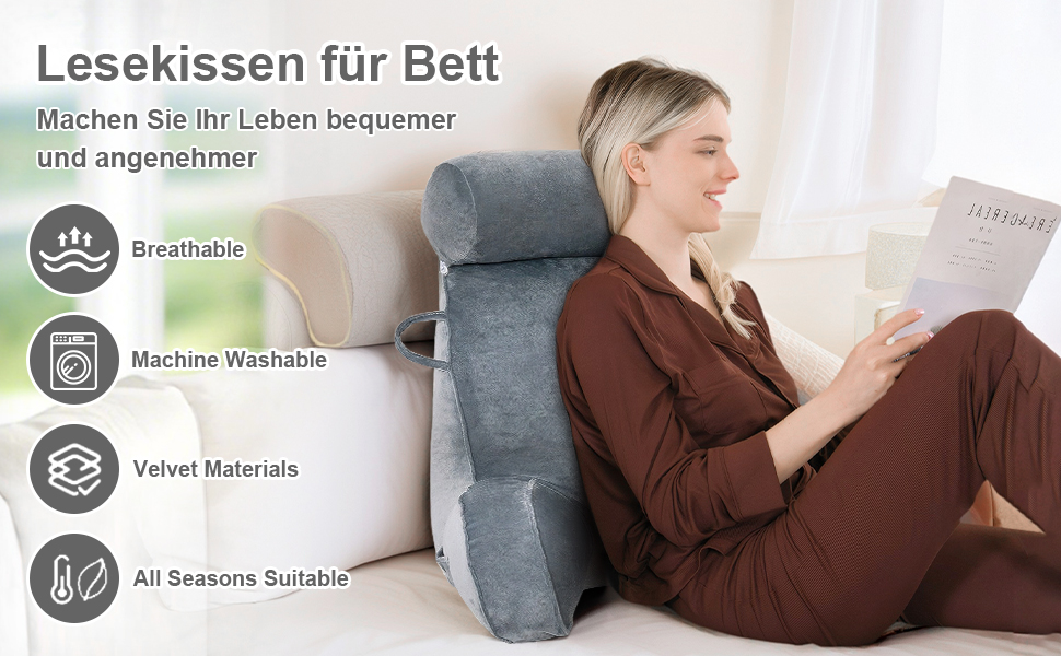 Подушка для читання Mingfuxin для ліжка, дивана, підлоги: знімний валик для шиї та підлокітником для підтримки спини, сіра