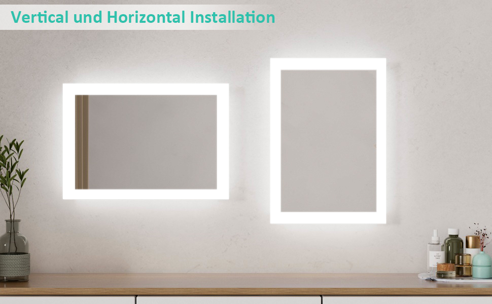 LED дзеркало для ванної кімнати Boromal 40x60 см з підсвічуванням та вимикачем, 6500K, холодний білий світ, Стиль Jb