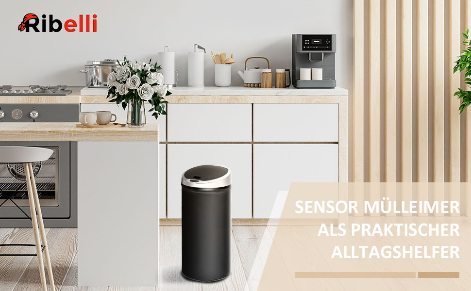 Сміттєве відро Ribelli з датчиком - автоматичне відкривання/закривання, 50 літрів, чорний