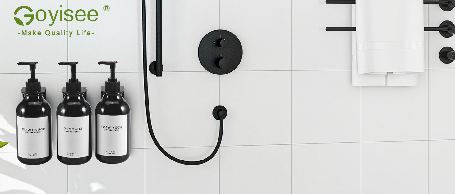 Дозатор для шампуню та кондиціонера на душову стіну, диспенсер для мила 3-камерний без свердління, багаторазовий для шампуню, лосьйону, олії, гелю для душу, рідкого мила та мила для посуду (3 пляшки, чорний)