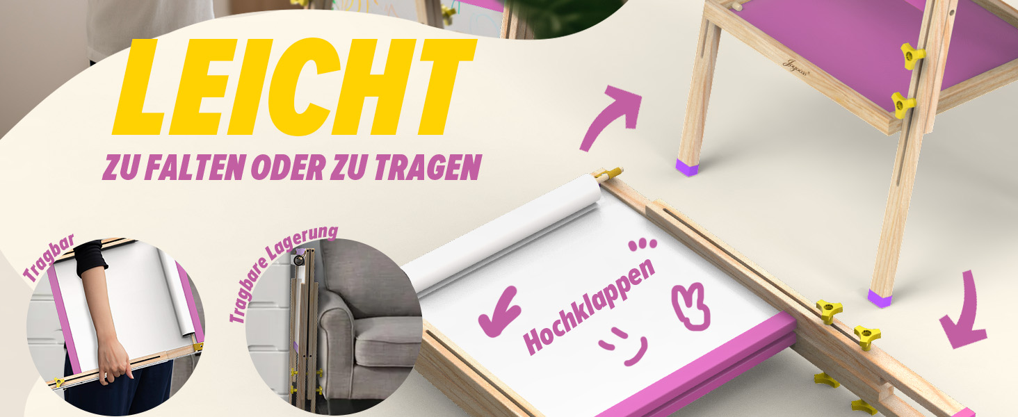 Мольберт для малювання Joyooss для дітей, регульований дерев'яний мольберт для малювання, двосторонній, сухий маркер, з аксесуарами для малювання, подарунок та канцтовари для дітей 4-8 років (РОЖЕВИЙ) 106PINK