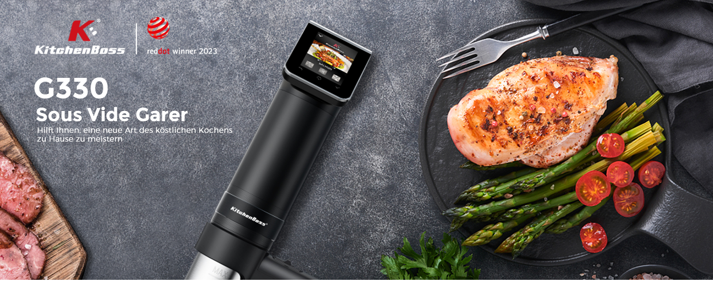 KitchenBoss Sous Vide Garer G330: Точний приготування їжі за низькою температурою з Wi-Fi, IPX7, TFT-дисплеєм та таймером