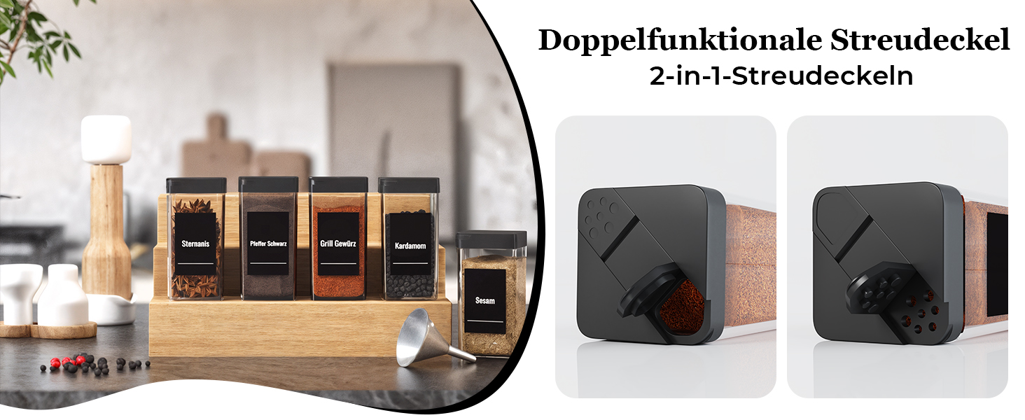 Набір кутових банок для спецій з кришкою, 32 шт по 120 мл, чорний, з дозатором та 120 етикетами