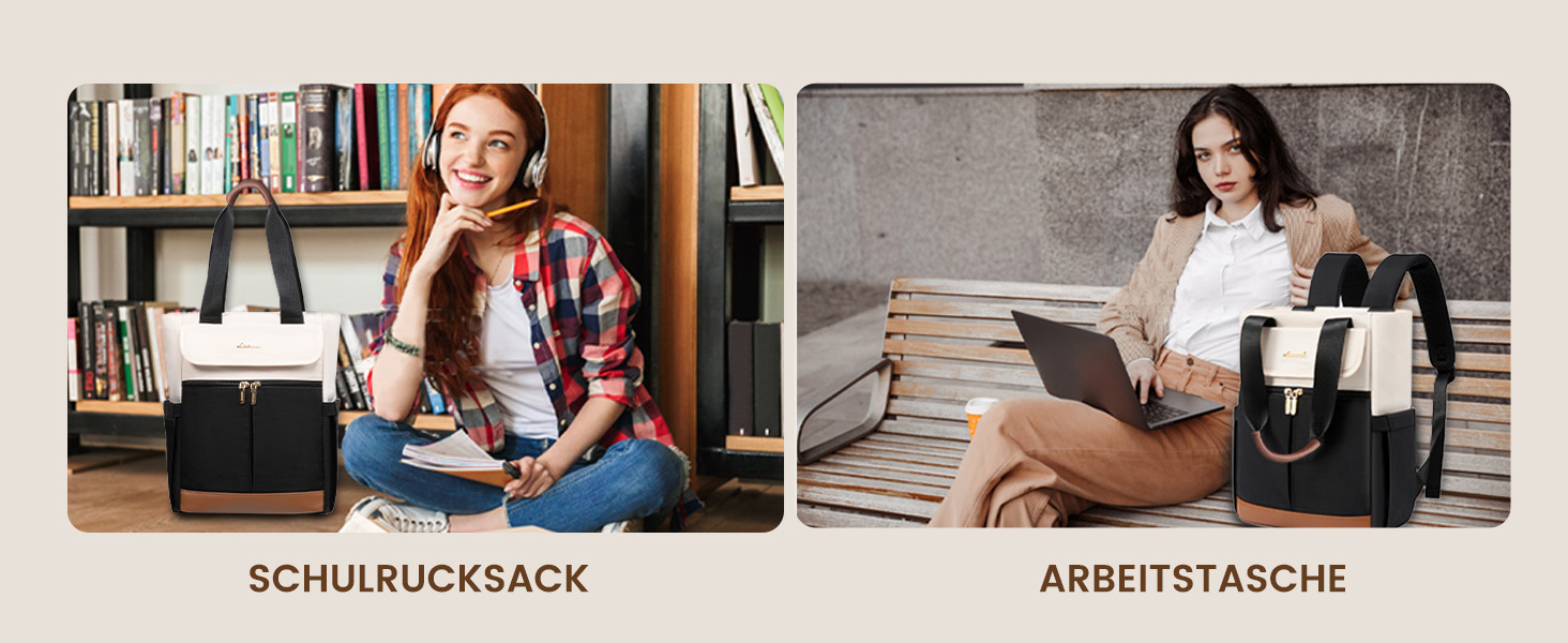 Жіночий рюкзак LOVEVOOK: компактний, водонепроникний, для ноутбука 15.6 дюймів, у стилях beige, black, brown