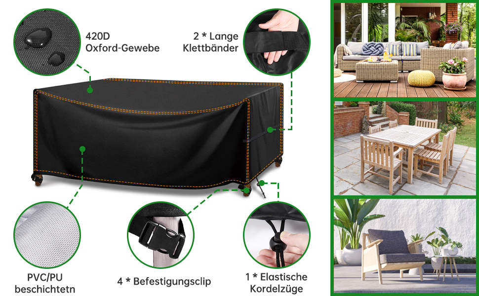 Водонепроникний чохол для садово-патіо меблів 420D Oxford, 180x120x74 см (чорний)