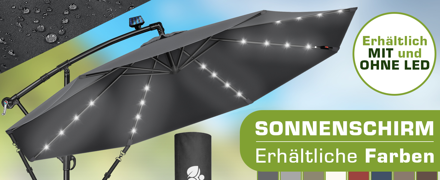 Садова парасолька tillvex Alu 300 см з кобулкою, стійкою та чохлом, антрацит — водонепроникна парасолька-ампел з захистом від UV та вітру, поворотна на 360°