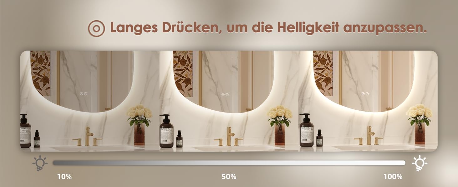 Дзеркало для ванної кімнати Dripex LED з підсвічуванням, сенсорне керування, регулювання яскравості, 3 кольори світла, без запотівання, 85x52 см