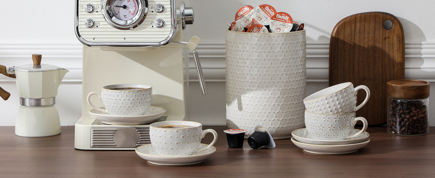 Набір посуду Malacasa LYDIA для 4 осіб (16 предметів): тарілки, чашки, чайний сервіз з рельєфом, бежевий