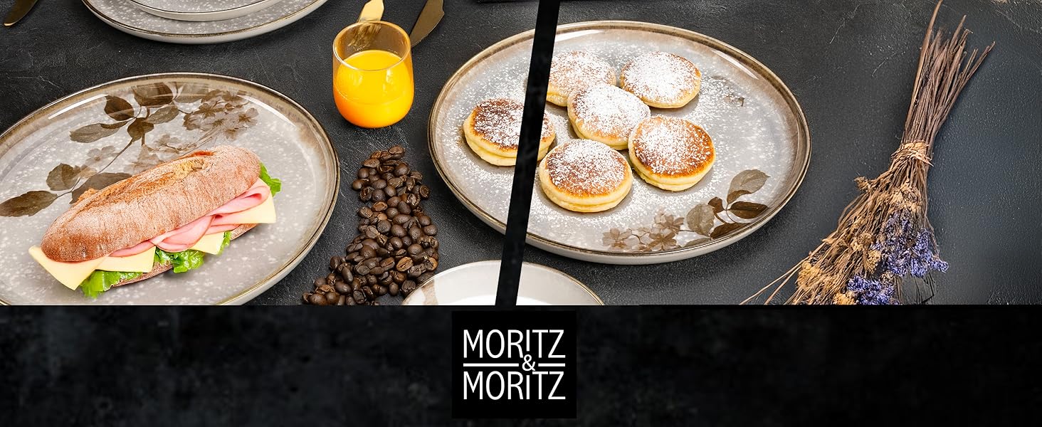 Набір посуду Moritz & Moritz BLOSSOM 24 предмети на 6 осіб - сучасний керамічний сервіс з квітковим дизайном, тарілки, чашки, миски