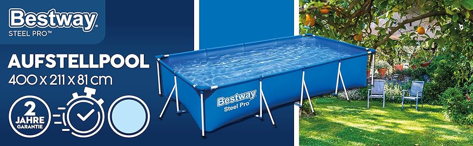 Каркасний басейн Bestway Steel Pro без насоса 400 х 211 х 81 см , синій, квадратний 400 х 81 см без аксесуарів Синій