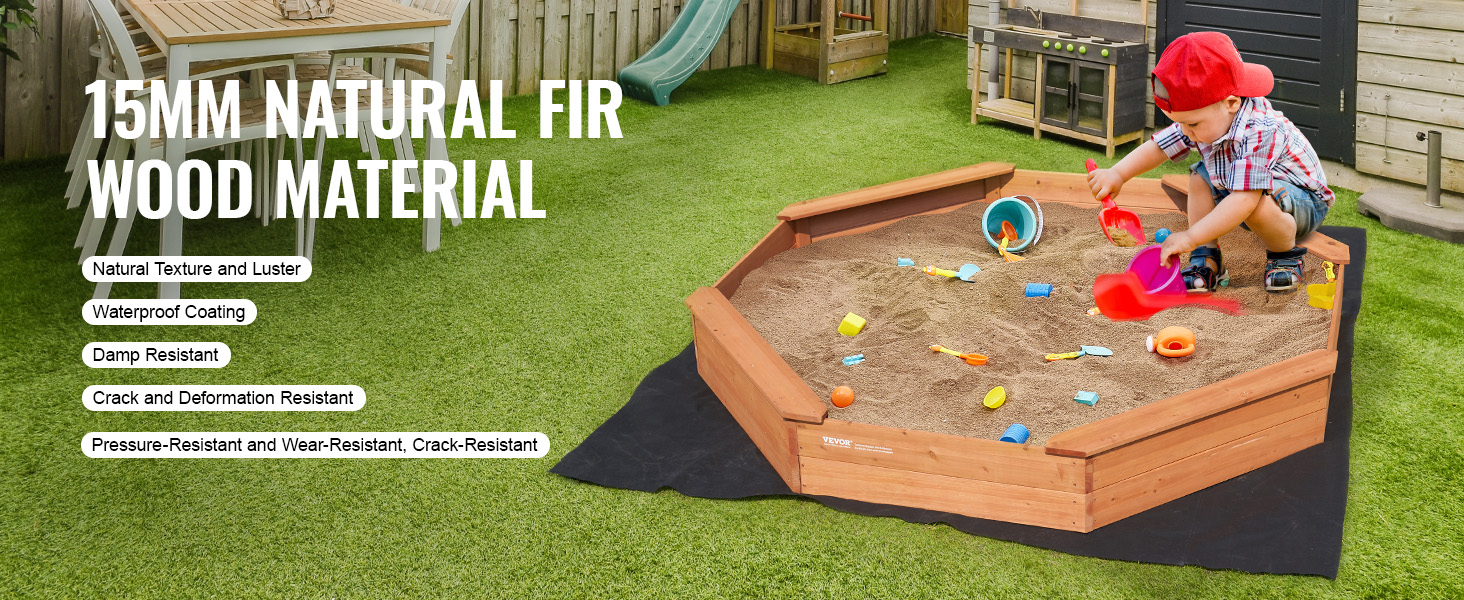 Дерев'яний пісочниця VEVOR з кришкою, восьмигранна пісочниця, пісочниця з 4 місцями для сидіння та підстилкою, дитяча пісочниця для саду, подарунок для хлопчиків та дівчаток віком 3–12 років, дерево + восьмигранна форма