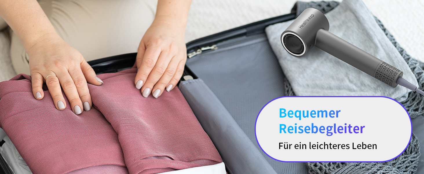 Фен для волосся Healthkeep з негативними іонами, 1600 Вт, високошвидкісний мотор 10 000 об/хв, 2 дифузори, низький рівень шуму (<78 дБ), швидке сушіння