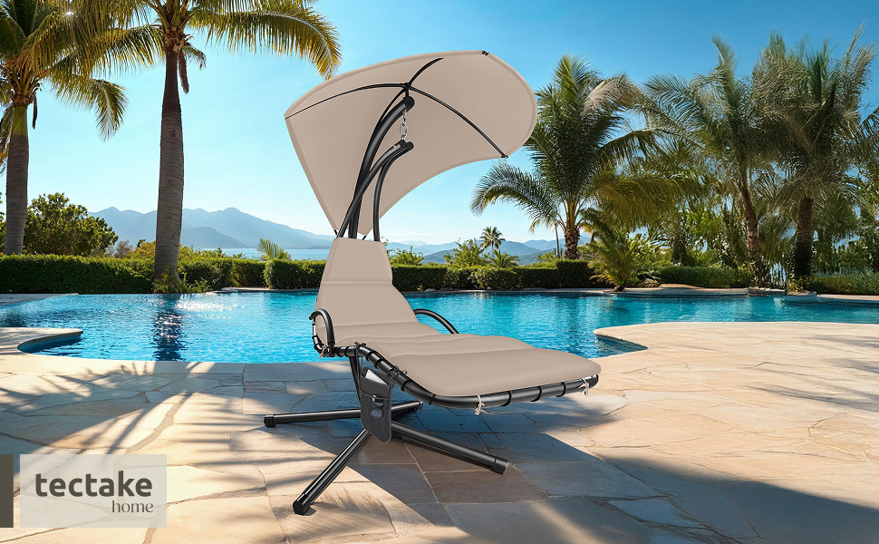 Тектейк® гамак з каркасом, гамак-шезлонг, гойдалка з сонцезахистом, гамак-крісло, гамак з сумкою, м'яка подушка з підголівником для саду, тераси та балкону - (Бежевий)