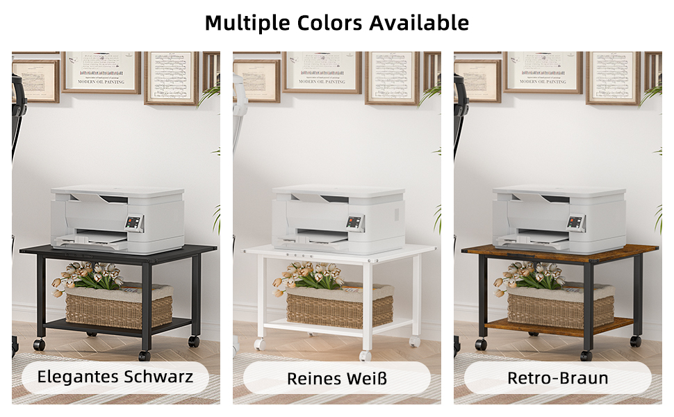 Стіл для принтера LELELINKY з роликами, мобільний двоярусний стійка для принтера, підставка для принтера з фіксуючими колесами, візок для принтера для офісу, факсу та дому, 52,5 x 40 x 36 см, Колір: Коричневий