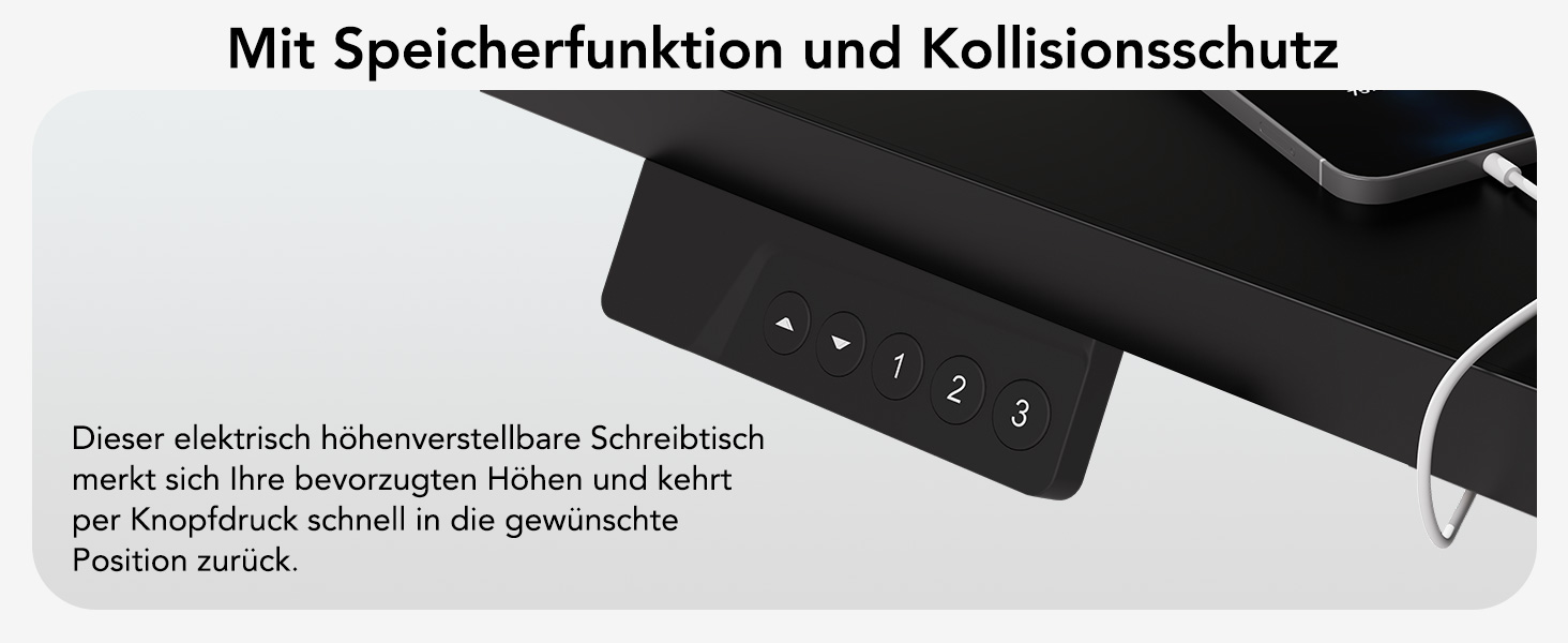 Регульований стіл 60x110 см, електричний з пам'яттю та захистом від зіткнень, висота 70–117 см, для офісу, дому та геймінгу (білий). Також доступний розмір 140x60 см (чорний)