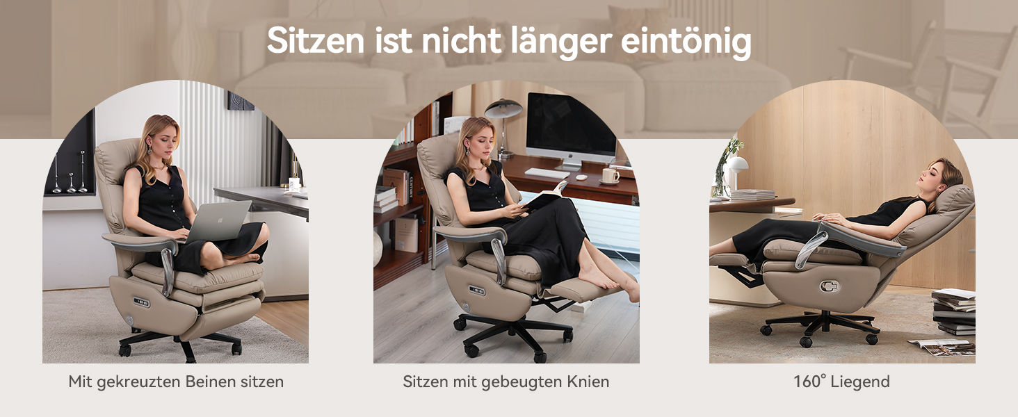 Крісло для офісу EMIAH з масажем, ергономічне електричне крісло з підніжкою, велике крісло для комп'ютера, крісло Zero Gravity, крісло-реклайнер для дому (Хакі), еко-шкіра