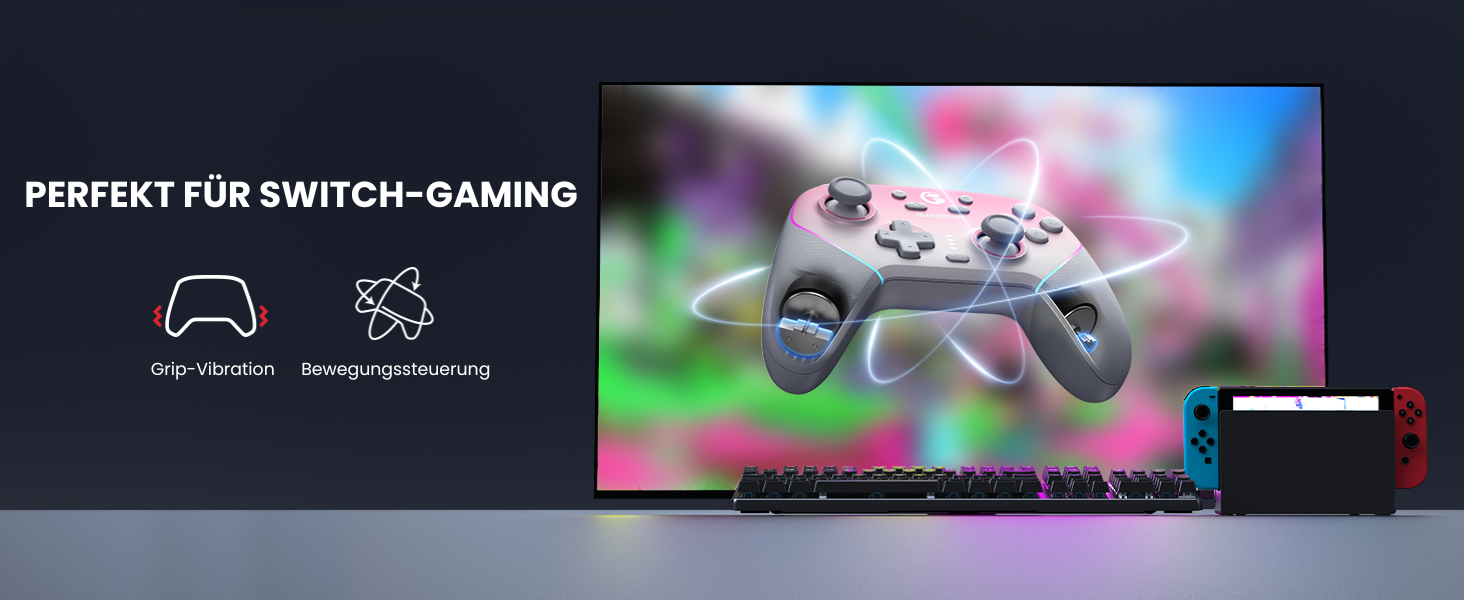 Бездротовий геймпад GameSir Super Nova з зарядною станцією, Hall-ефект стіки, регульовані тригери, гіроскоп для Nintendo Switch, Switch 2, PC, Android, iOS (рожевий)