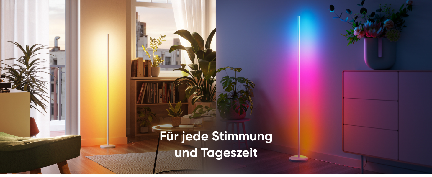 Наноліф Matter Розумна Підлогова Лампа Біла, RGB IC LED, Диммер, Музичний Синхронізація, 1700lm, Управління через Додаток та Голос (Alexa, Apple HomeKit), Декоративне Освітлення для Спальні та Геймінгу
