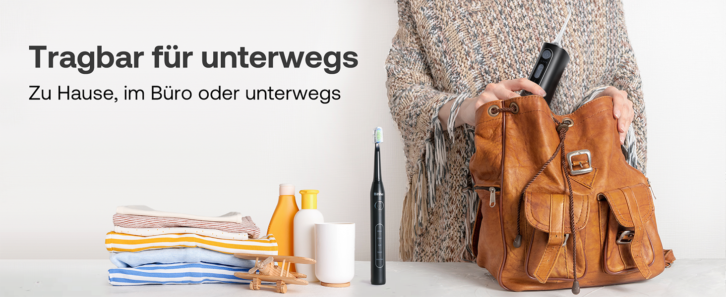 Набір для гігієни порожнини рота Bitvae: мундштук та електрична зубна щітка, 3 режими, 5 рівнів тиску, бездротовий, з 4 насадками для щітки та 4 насадками для мундштука, чорний