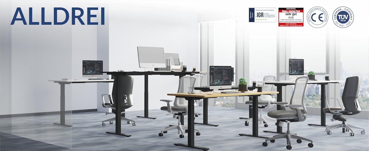 Електричний столик для роботи з регулюванням висоти ALLDREI, 2 мотори, Type-C порт, 4 пам'яті, телескопічний, чорний